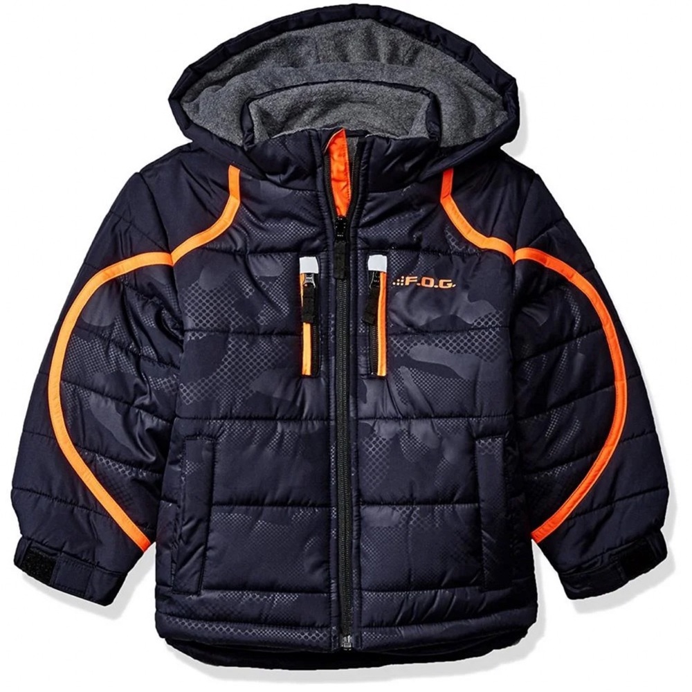 London Fog Boys' Camo Puffer Jacket Navy Sz 5/6